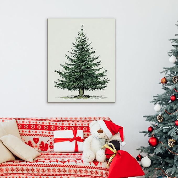 Framed Christmas Pictures Wall Decor,Vintage Pine Tree Prints,Winter Christmas Canvas Wall Art Decoration for Bedroom Bathroom Living Room Rustic Xmas Holiday Gifts (Christmas Tree 5, 16'' X 24'')