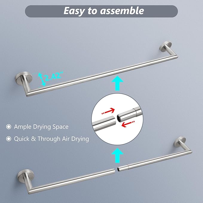 Bathroom Towel Bar 24 Inch Towel Rack Wall Mount Bath Towel Holder Modern Towel Rod Silver Bath Towel Hanger Stainless Steel Brushed Finished Bathroom Accessories Towel Rail Single Bar Brushed Nickel