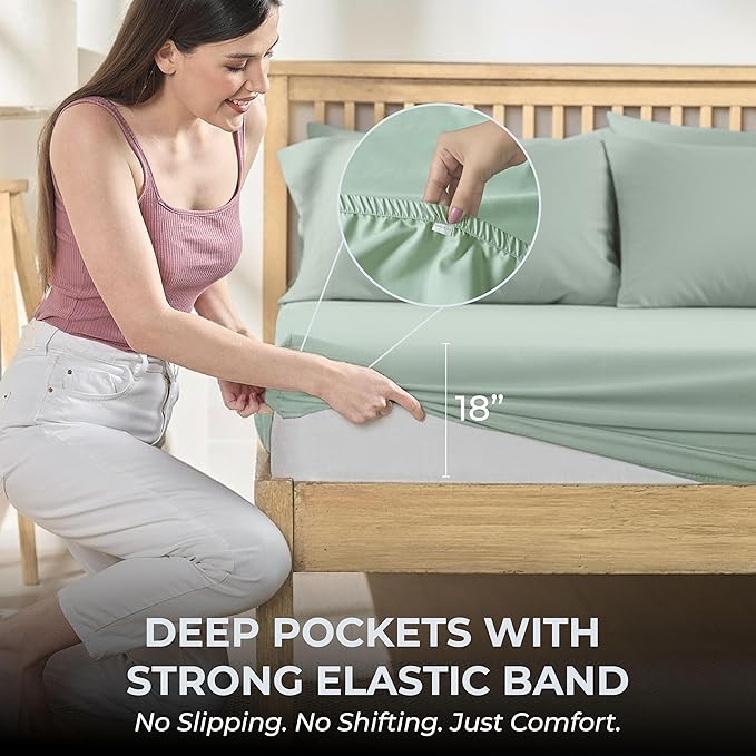 100% Natural Cotton Bed Sheets | 500 TC Single-Ply Sateen Weave King Size Sheets Set | Breathable & Hypoallergenic Solid 4-Piece Bedding with Deep Pocket Fitted, Flat, Pillowcase | Sage