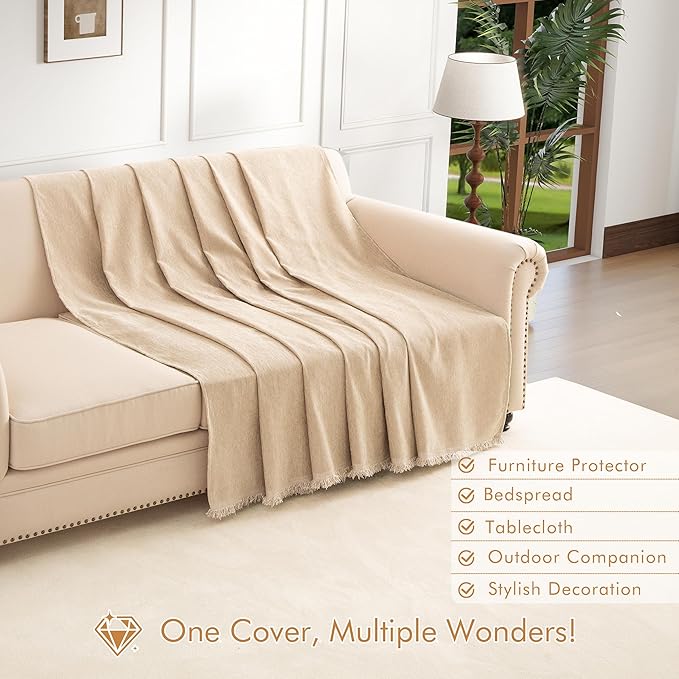 Couch Cover for 3-4 Cushion Couch Sofa Pet Friendly, Chenille Sectional L Shaped Sofa Cover Washable for Dogs Cats Kids, Furniture Protector Slipcover Decor for Living Room, 91"x150"