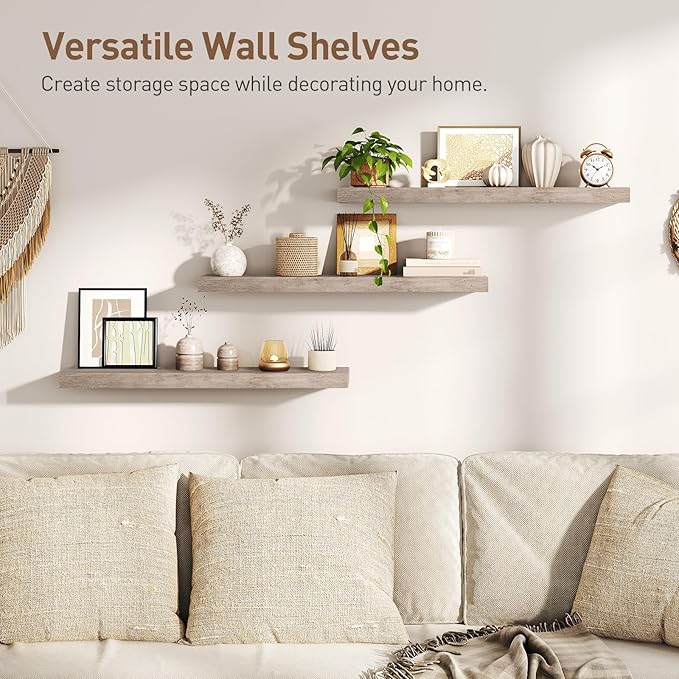 Floating Shelves for Wall, 1.5" Thick Wall Shelf Set of 3 with Invisible Brackets, L31.5 x W7.9 Hanging Book Shelves Farmhouse Home Decor for Bathroom, Living Room, Bedroom, Greige 8301BJP3BG