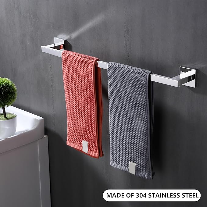 LANC 24-Inche Chrome Towel Bar for Bathroom Wall Mounted 60CM Silver Bath Towel Rack Stainless Steel Polished Towel Rod for Lavatory Kitchen Towel Holder Towel Hanger, A9010CP-L6