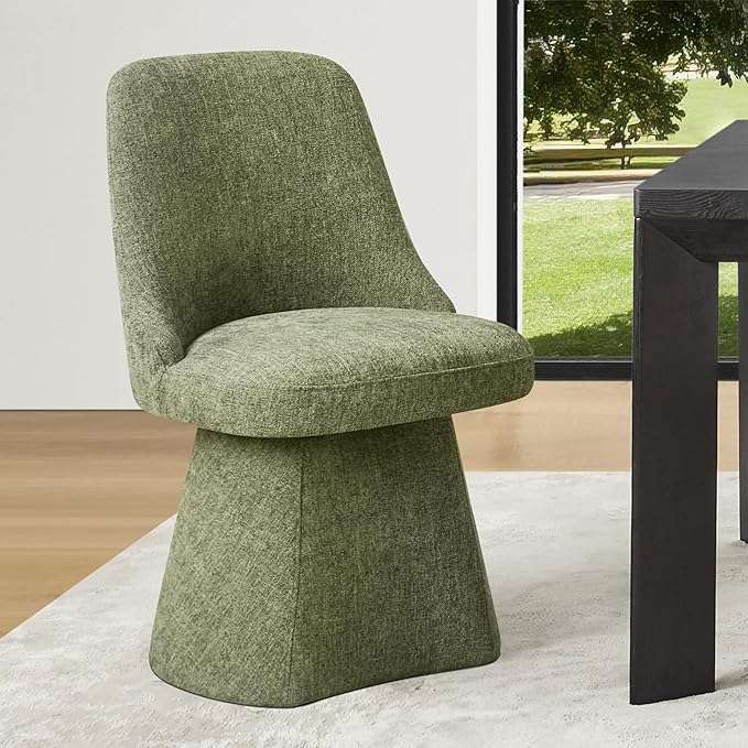 Swivel Dining Chairs Set of 1, Upholstered Mid Century Modern Deskchair with High Back, Linen Fabric Kitchen Chairs for Dining Room, Bedroom, Dressing Room, Moss Green