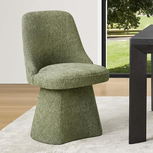 Swivel Dining Chairs Set of 1, Upholstered Mid Century Modern Deskchair with High Back, Linen Fabric Kitchen Chairs for Dining Room, Bedroom, Dressing Room, Moss Green