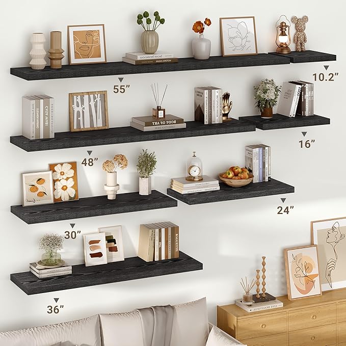 Vivelove 10.2 Inches Floating Shelves Wall Mounted, 10" Deep Wall Shelves for Bedroom, Bathroom, Living Room, Kitchen, Office, Home Decor, Modern Shelf, Set of 2, Black, 10.2x10.2x1.5