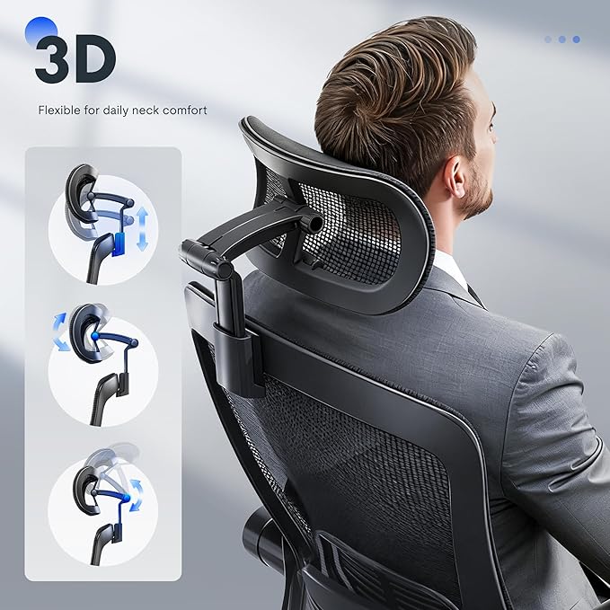 FLEXISPOT OC3 Pro Ergonomic Office Chair High Back Computer Chair with Flexible Flip-up Armrest/8-Level Lumbar Support, High Elastic Foam Seat Cushion, Chairs for Home Office Working Studying, Black
