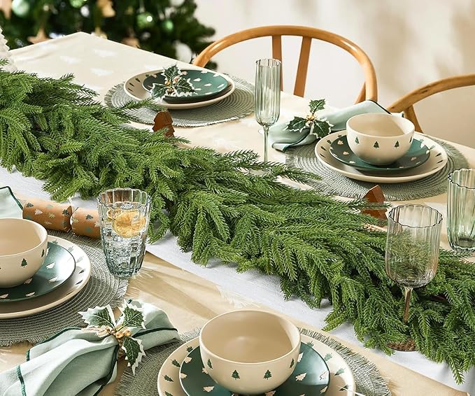 DearHouse Norfolk Pine Garland, 9 Ft Artificial Greenery Christmas Decoration for Holiday Season, Mantel Fireplace Table Runner Centerpiece
