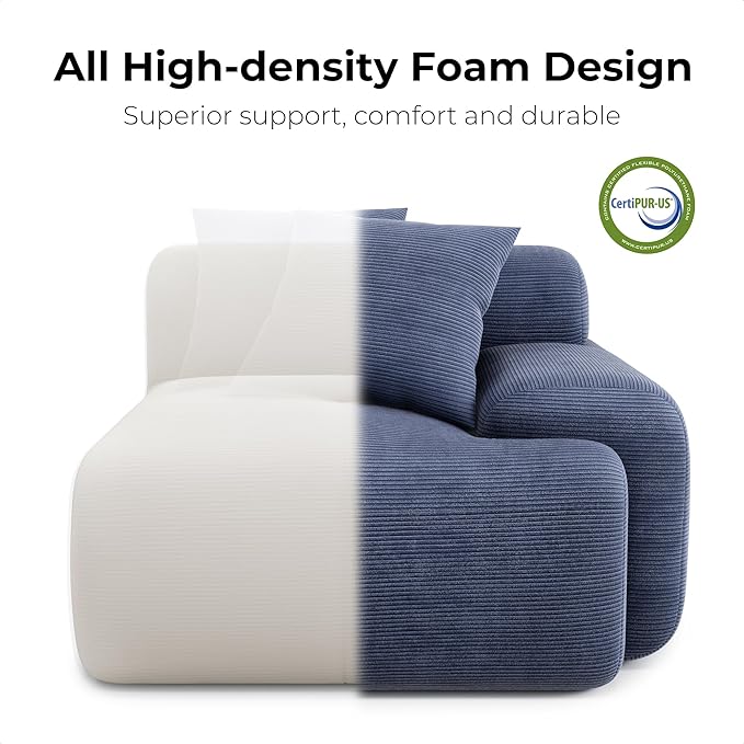 LIKIMIO 118" Modern L-Shaped Modular Sectional Sofa for Living Room, Oversized 3-Seater Cloud Boneless Couch with Deep Seat and Movable Ottoman, Corduroy Upholstery Navy Blue – No Assembly