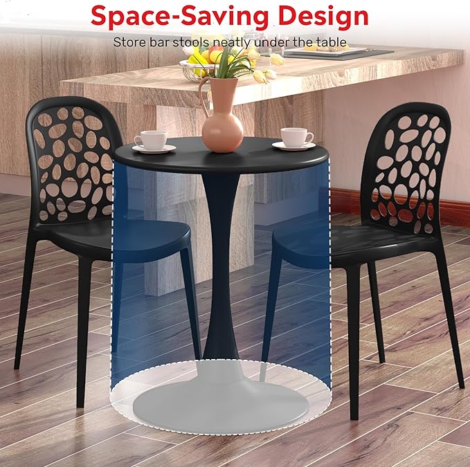 Costaelm Small Dining Table, Round PP Outdoor Table, Weather Resistant Balcony Table for Outside Poolside Deck Lawn Garden Backyard, Black