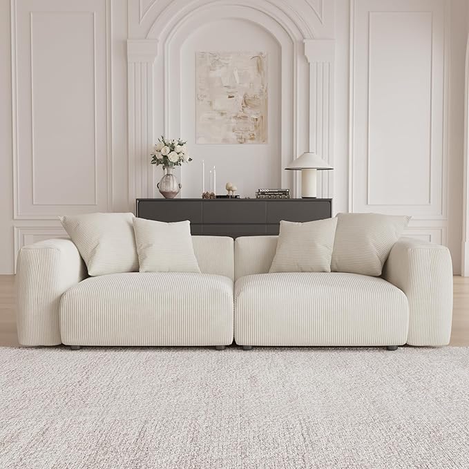 Sectional Couches for Living Room,102inch Cloud Couch Modular Sectional Sofa,Modern Corduroy Couch Love Seat,Cushion Covers Removable& Washable (Beige)