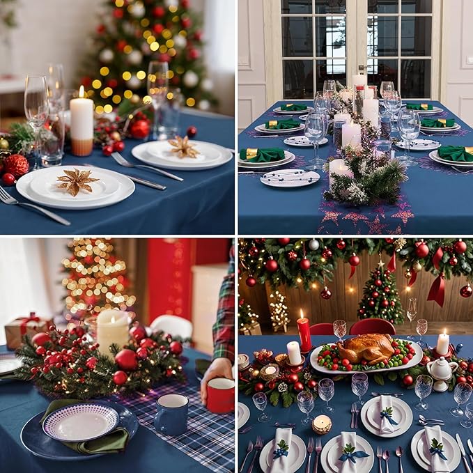 Rectangle Tablecloths 90x132 Inch 6 Pack Navy Blue Tablecloth for 6ft Washable Decorative Linen Polyester Table Cloths for 8ft Dining Table Banquets Buffet Parties and Wedding