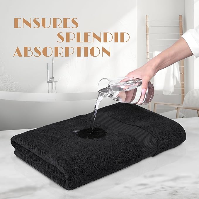 Wealuxe Black Bath Towels 24x50 Inch, Cotton Towel Set for Bathroom, Hotel, Gym, Spa, Soft Extra Absorbent Quick Dry 6 Pack