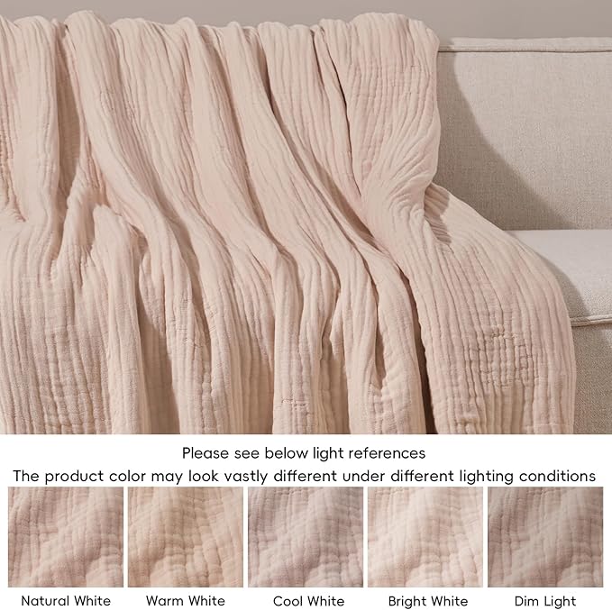 PHF Cooling Muslin Blanket Twin Size 60"x80", 6-Layer Lightweight Gauze Blanket Made from 35% Rayon Derived from Bamboo & 65% Cotton, Breathable & Ultra Soft Cozy, Aesthetic Home Decor, Cameo Rose