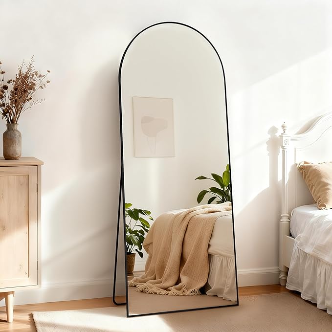 Arched Full Length Mirror 71"x26" - Floor Standing Body Mirror with Aluminum Frame,Leaning Hanging for Bedroom Cloakroom Living Room Black