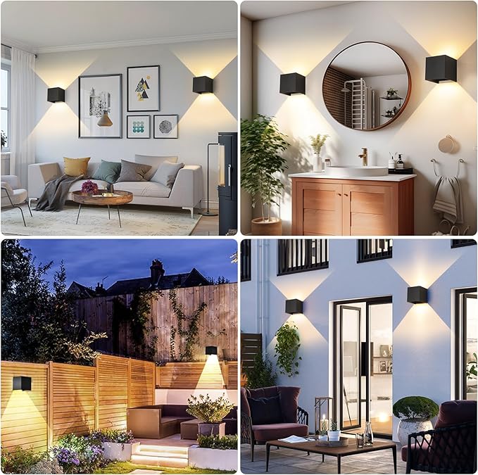 LED 20W Outdoor Wall Lights Exterior/Interior 3 Colors Adjustable Wall Sconce Up and Down Light Porch Lights IP65 Waterproof Exterior Wall Sconce Modern Outdoor Lighting Square Aluminum Black