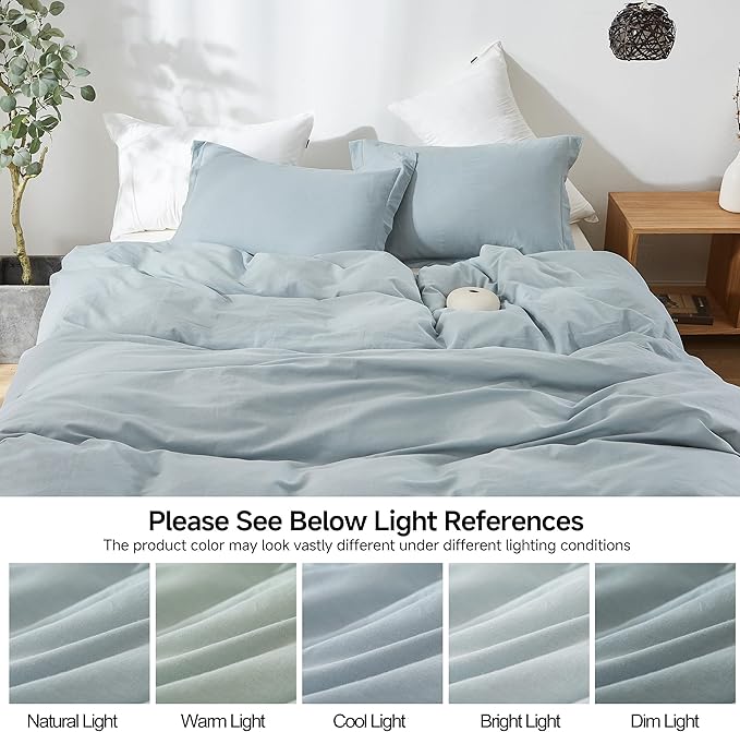 Simple&Opulence French Linen Duvet Cover Set 104"x 92"- 3 Pieces (1 Comforter Cover,2 Pillowcases)-Natural Flax Cotton Blend-Solid Color Breathable Farmhouse Bedding-Dusty Blue, King