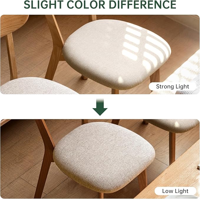 100% Solid Wood Upholstered Dining Chairs, Mid Century Modern Oak Dining Chairs with Curved Back Design with Butterfly Wing Shape for Kitchen, Dining Room, Restaurant (2PK, Log Color-Beige Cushion)