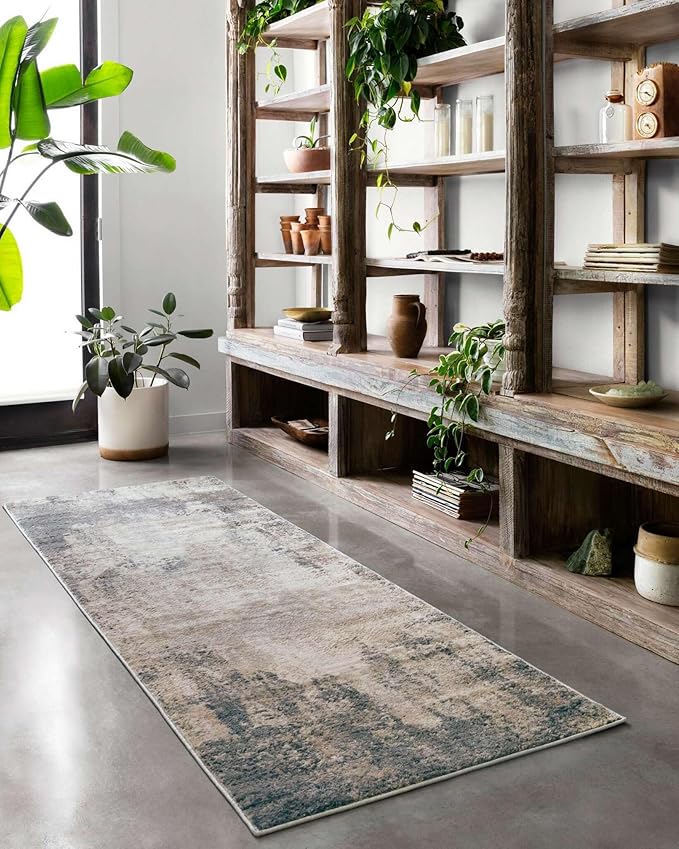 Loloi Teagan Collection TEA-08 Ivory/Mist 2'-8" x 7'-6" Runner Rug, Large, Soft Neutral Rug, High-Traffic for Living Room, Bedroom, Home Office, Dining Area