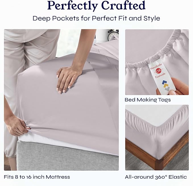 California Design Den Soft 400 Thread Count Natural 100% Cotton Sheets Sateen, King Bed Sheets Set, Deep Pockets, All-Around Elastic for a Snug Fit, Cool & Durable Bedding Set - Dusky Lavender Grey