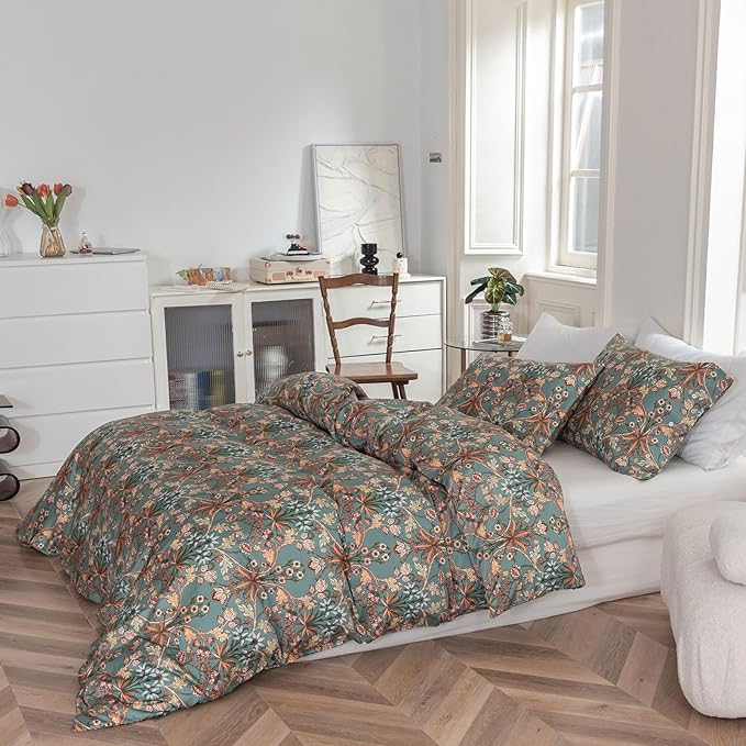 EAVD Vintage Style Garden Floral Comforter Set Twin XL Soft Fluffy Microfiber Chic Shabby Botanical Bedding Set with 2 Pillowcases Boho Floral Comforter for All-Season