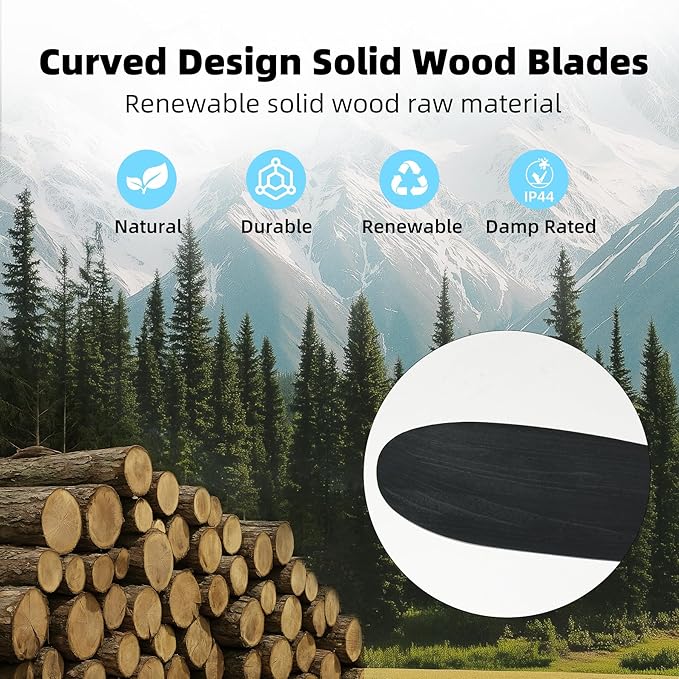 Smart Ceiling Fan no Light, 52 Inch Outdoor Ceiling Fan Without Light, Compatible with Alexa/Google/App, 3 Solid Wood Blades, Modern Wood Fan for Patio, Bedroom, Living Room, Black