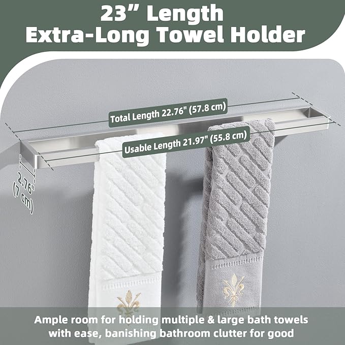APLusee Square Towel Bar Brushed Nickel, 22.8" 304 Stainless Steel Towel Rack for Bathroom Kitchen Wall Mounted, Rustproof & Heavy Duty Towel Holder