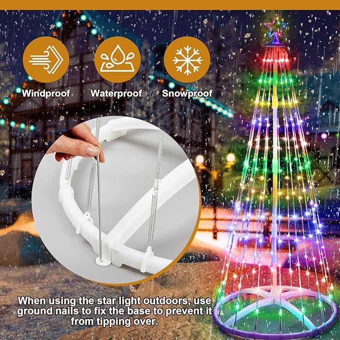 3 Pack 4/5/6ft Christmas LED Cone Tree Lights Outdoor Decorations 24 Modes Color Changing with Timer Foldable Lighted Yard Trees Waterproof String Lights Holiday for Christmas New Year Xmas