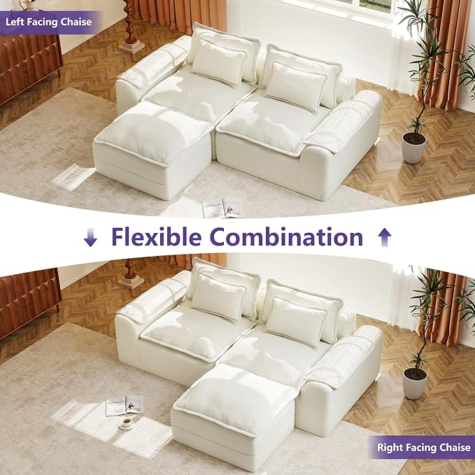 Hobestluk 87" Cloud Sectional Couch Loveseat with Deep Seat 2-Seater with Removable Cover Large Sofa Couch for Living Room (Beige, Loveseat Sofa)