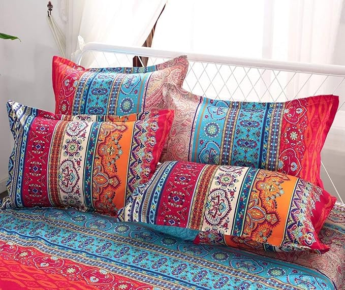 Boho Comforter Set King Soft Chic 3 Pieces Lightweight Exotic Yellow Orange Bohemian Mandala Colorful Retro Boho Comforter and 2 Pillowcases for All Seasons
