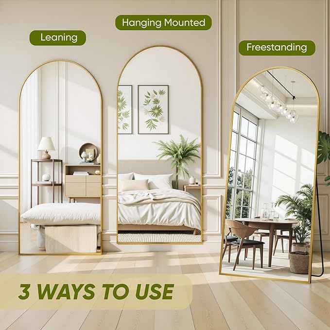 Full Length Mirror, 76"x34" Arched Full Body Mirror, Floor Mirrors with Stand, Body Mirrors Standing Hanging Leaning Against Wall,Aluminum Frame Mirrors for Bedroom Cloakroom,Living Room,Gold