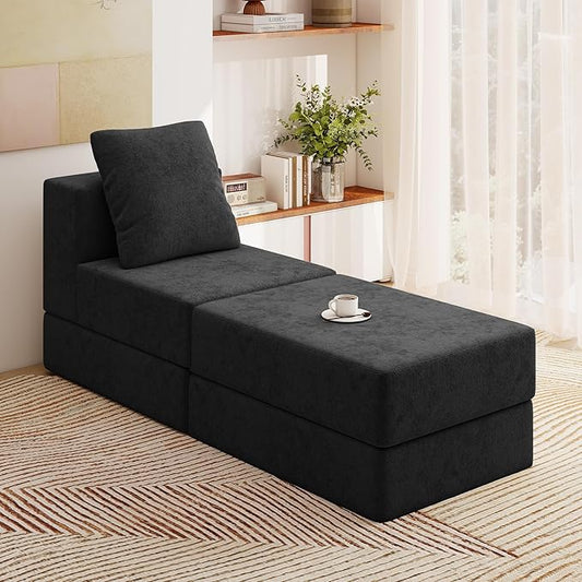 Living&Giving Cloud Sectional Couch for Living Room, Modular Boneless Couch with 1 Ottoman, Middle-seat Can Be Combined with Modular Sofa, Customizable Layout for Any Space, Black