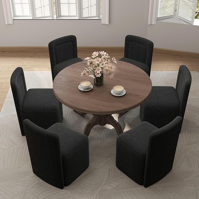 Black Upholstered Dining Chairs Set of 4, Armless Modern Sherpa Dining Chairs with High Back, Kitchen Chair for Dining Room/Restaurant/Living Room