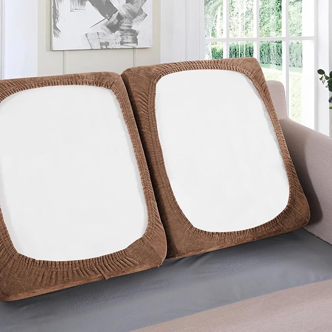 H.VERSAILTEX Stretch Chenille Couch Cushion Cover Soft Sofa Covers Individual Seat Couch Slipcover Sets Furniture Protector Seat Cushion Sofa Cover (3 Piece Sofa Cushion Covers, Caramel)