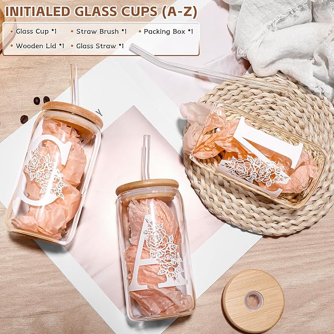 Christmas Gifts for Women: Initial Glass Cup as Office Graduation Memorial Holiday Personalized Gifts - for Mom Grandma Wife Girlfriend Sister Daughter Friend Christmas Gifts - I Aesthetic Cup