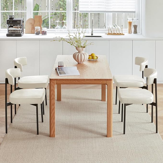 Beige Faux Leather Dining Chairs Set of 2, Armless Upholstered Kitchen Chair,Modern Dining Room Chair with Curved Backrest