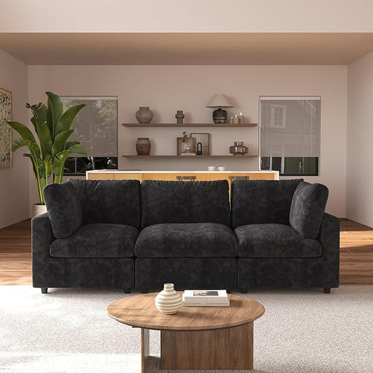 JACH 3-Seater Sectional Couches, Deep Seat Convertible Modular Sofas, Cloud Sectional Couch, Sofa Covers Washable, Minimalist Modern Sofa for Living Room, Apartment, Black