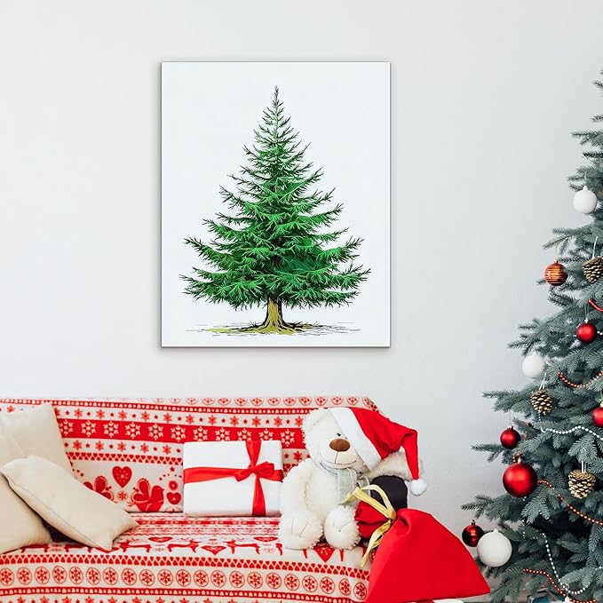 Framed Christmas Pictures Wall Decor,Vintage Pine Tree Prints,Winter Christmas Canvas Wall Art Decoration for Bedroom Bathroom Living Room Rustic Xmas Holiday Gifts (Christmas Tree 6, 20'' X 32'')