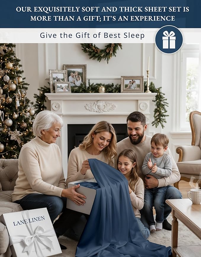 100% Egyptian Cotton Bed Sheets - 4 Piece Autthentic Cotton Queen Sheet Set, Breathable Winter Comfort, No Pilling, Ultra-Soft Hotel Luxury Comfort with 15" Deep Pocket Queen Sheets - Estate Blue