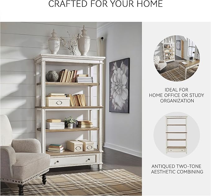 Signature Design by Ashley Realyn French Country 75" Bookcase with Drawer, Chipped White