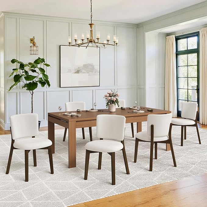 LUE BONA Wooden Dining Chairs Set of 2, Comfortable Wide Back Kitchen Side Chairs, Strong Thick Legs for Modern Farmhouse Dining Room, Beige Upholstered and Dark Brown Leg
