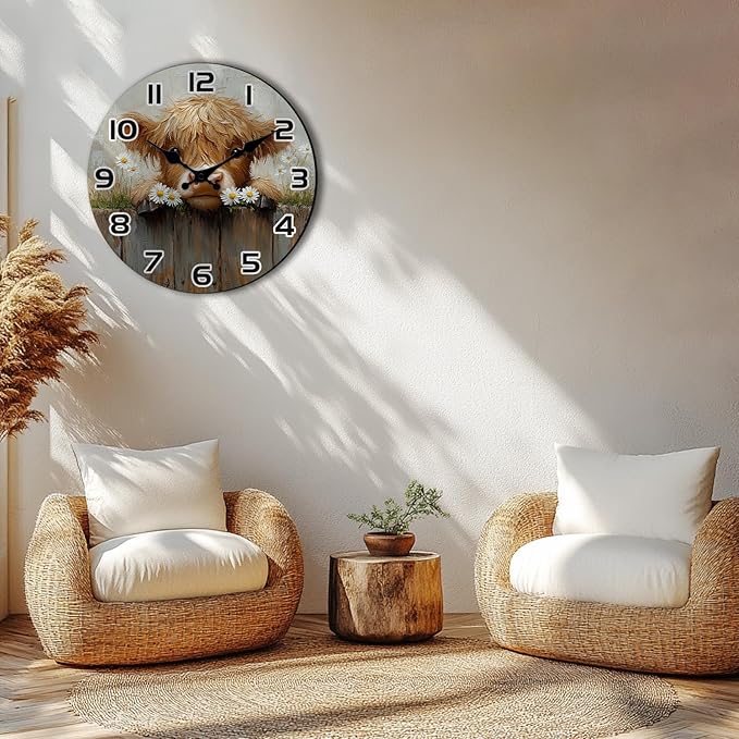 Rustic Blue Wall Clock for Bedroom Decor, 10 Inch Round Silent Clocks Battery Operated Wood Coastal Wall Clock for Farmhouse, Kitchen