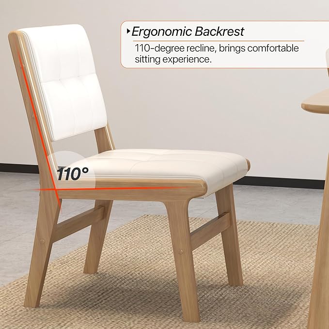 KCC Modern PU Leather Dining Chairs Set of 2, Upholstered Kitchen Chairs with Solid Wood Legs and Comfortable Seat for Dining Room/Lounge/Bedroom(White)