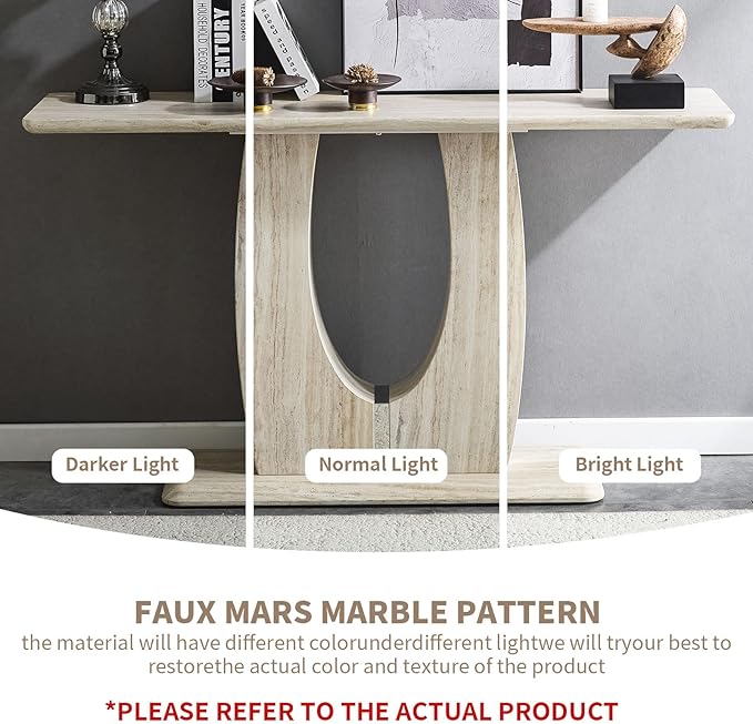 LKTART 55" MDF Console Table for Entryway, Narrow Entryway Table with Faux Mars Marble Pattern, Couch Tables Behind Sofa with U-Shaped Base for Living Room Hallway Foyer, Dark
