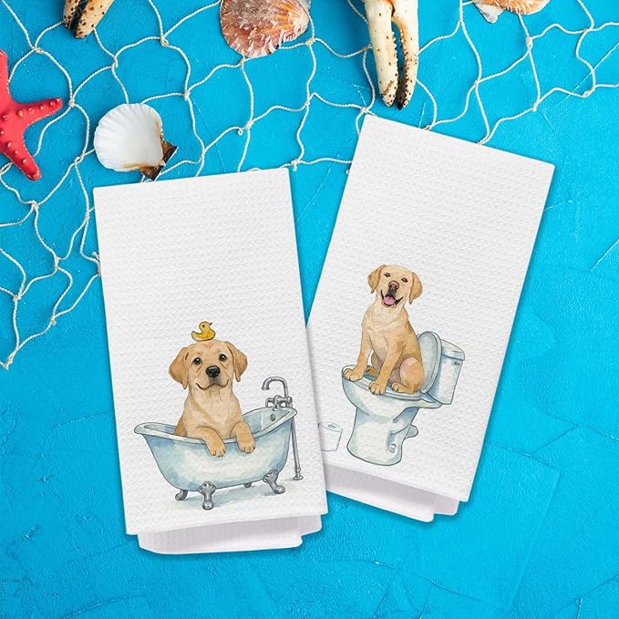 Labrador Retriever Bathroom Hand Towels, Labrador Gifts for Lovers Women, Kids Bathroom Decor, Yellow Lab Gifts Decorative Hand Towels for Bath Room Washroom, 16x24 Inch Set of 2