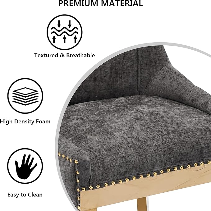 Luxury Fabirc Upholstered Dining Chairs Set of 4,Neutral Chenille Kitchen Room Chair with Nailhead Trim,4 Piece Modern Side Chairs for Dining Room,Living Room,Bar (Grey-Gold, Set of 4)
