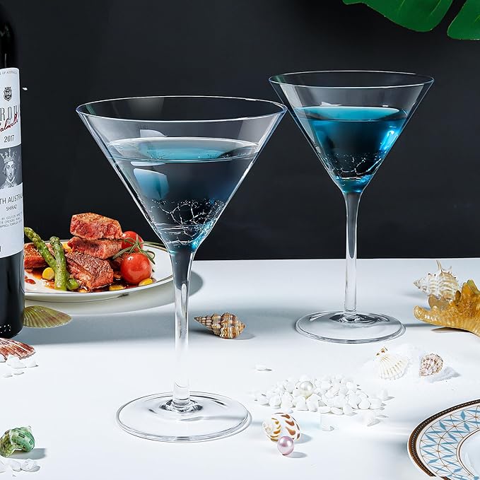 Joeyan Handmade Blue Crackle Martini Glasses,11 oz Crystal Cocktail Glassware,Drinking Glasses for Espresso Martini Cosmopolitan Manhattan Gimlet,Set of 2