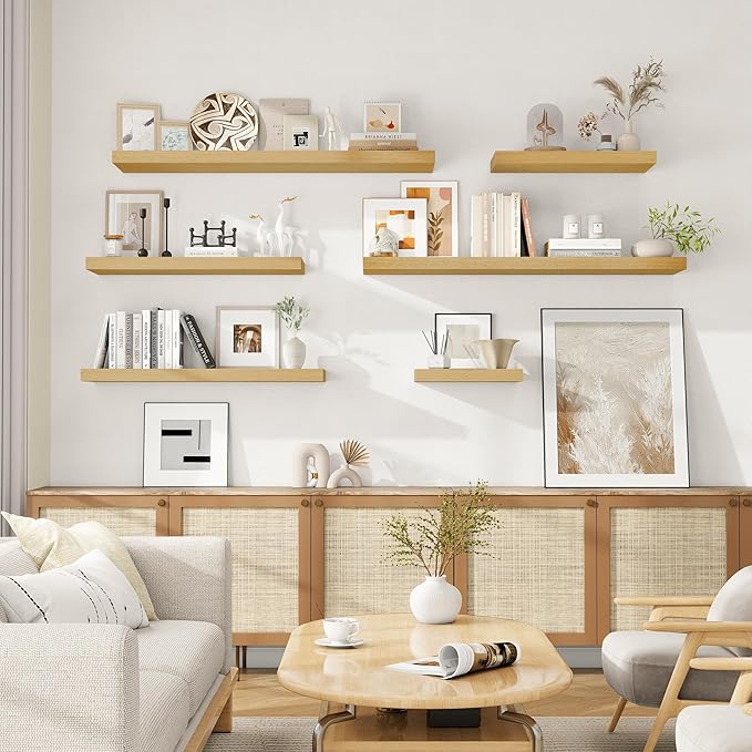 Fun Memories Floating Shelves 36 Inch Long, 9.3Inch Deep Floating Shelves for Wall, Extra Deeper & Thicker Wall Mounted Storage Shelf for Kitchen, Farmhouse, Oak, 2 Pack