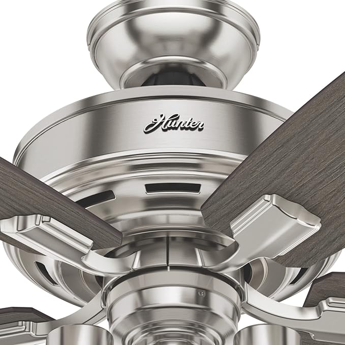 Hunter 52 inch Indoor Ceiling Fan with LED Lights and Remote Control - Standard Mount Ceiling Fan, 5 Blades, For Bedroom, Living Room, or Kitchen, Quiet - Bennett 54190, Brushed Nickel