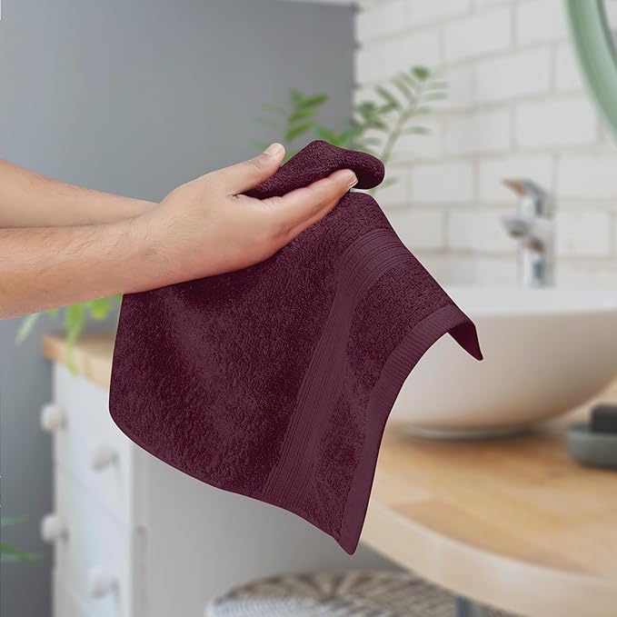 BOUTIQUO Ultra Soft Cotton 6 -Piece Hand Towel Set 16x24 Inch, Ideal for use in Bathroom, Kitchen, Gym, Spa & General Cleaning, Compact & Lightweight Multi Purpose Hand Towels - Burgundy
