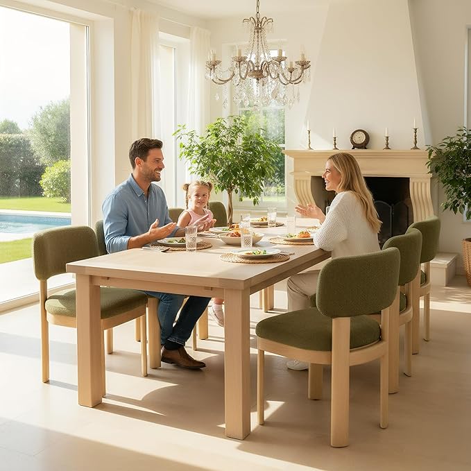Green Upholstered Dining Chairs Set of 6 Chenille Fabric Dining Room Chairs Modern Barrel Kitchen Chairs with Curved Backrest and Wooden Legs